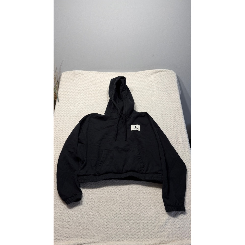 Jordan Flight Women Black Cropped Loose Fit Hoodie Sweatshirt Medium M